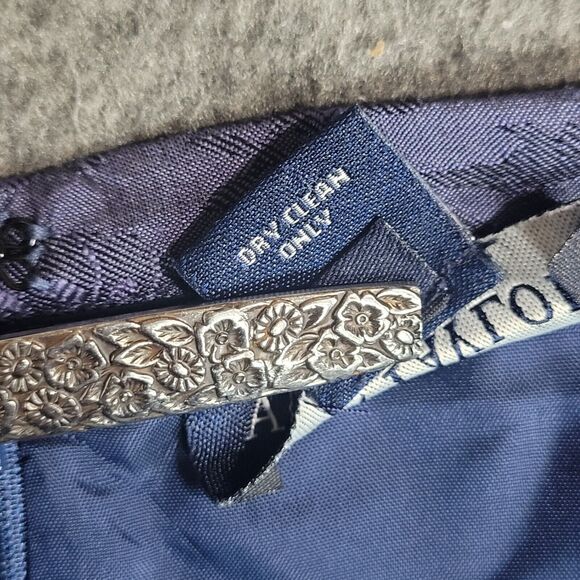 Ann Taylor Silk Shantung Pencil Skirt Blue Floral Size 10 Rear Zip & Vent Lined - Picture 7 of 8